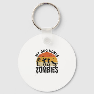 Mein Hund jagt Zombies Vintage Halloween Hund Art_ Schlüsselanhänger