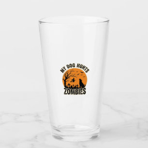 Mein Hund jagt Zombies Vintage Halloween Hund Desi Glas