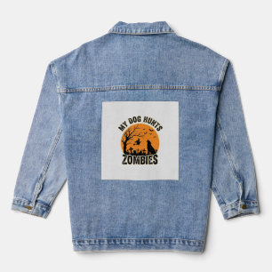 Mein Hund jagt Zombies Vintage Halloween Hund Desi Jeansjacke