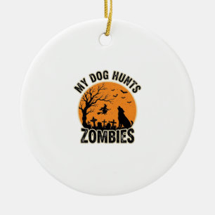 Mein Hund jagt Zombies Vintage Halloween Hund Desi Keramik Ornament