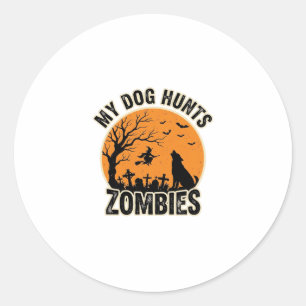 Mein Hund jagt Zombies Vintage Halloween Hund Desi Runder Aufkleber