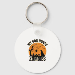 Mein Hund jagt Zombies Vintage Halloween Hund Desi Schlüsselanhänger