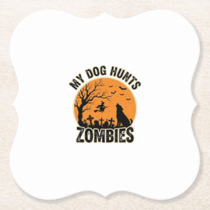 Mein Hund jagt Zombies Vintage Halloween Hund Desi Untersetzer