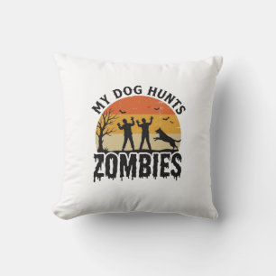 Mein Hund jagt Zombies Vintage Halloween Hund Kuns Kissen