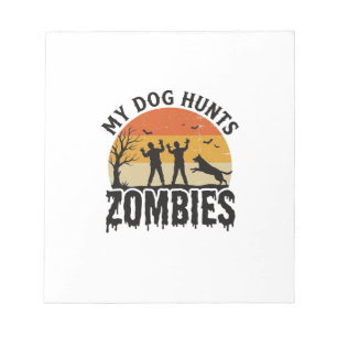 Mein Hund jagt Zombies Vintage Halloween Hund Kuns Notizblock