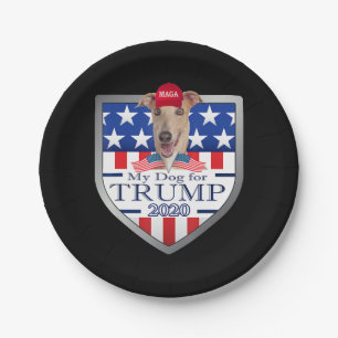 Mein Hund Trump 2020 Greyhound mit Brille Pappteller