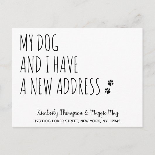 Mein Hund und ich haben eine neue Adresse Hund bew Ankündigungspostkarte (Vorderseite)