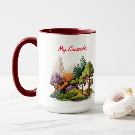 Mein Kanada Rot und Grüntöne NATUR Tasse (Mit Donut)