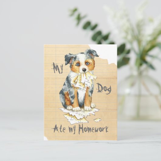 Mein kleiner amerikanischer Schäferhund Ate Meine Postkarte (Stehend Vorderseite)