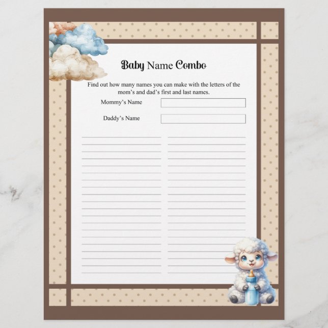 Mein kleines Lamb_ Baby Name Combo Showspiel Briefbogen (Vorderseite)