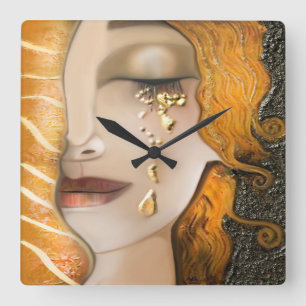 Mein Klimt Serie: Gold Klimt Quadratische Wanduhr