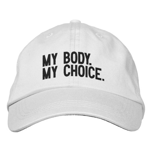 Mein Körper, meine Wahl, Pro choice Schwarz-weiße  Bestickte Baseballkappe (Vorderseite)