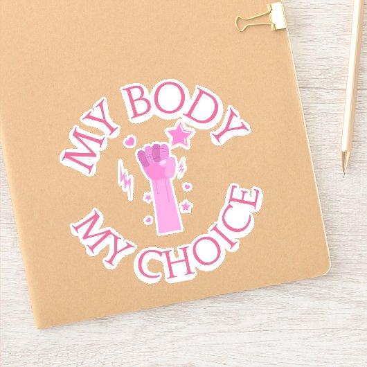 Mein Körper meine Wahl Rosa Faust Feminist Vinyl Aufkleber (Notizbuch)