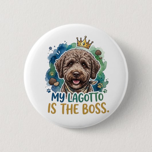 Mein Lagotto ist der Boss Lustiger Hunde-Button-Pi Button (Vorderseite)