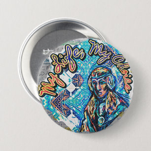 Mein Leben, meine Wahl. Prinzessin-ähnliche Frau & Button