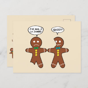 Mein Leg tut Gingerbrot Cookie im französischen Ur Feiertagspostkarte