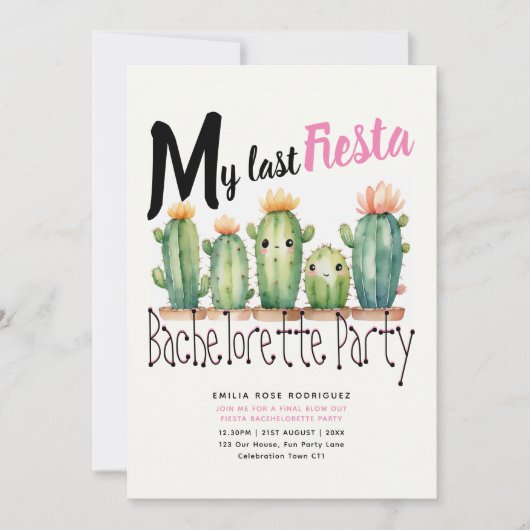Mein letztes Fiesta Junggeselinnen-Abschied Cacti  Einladung (Vorderseite)