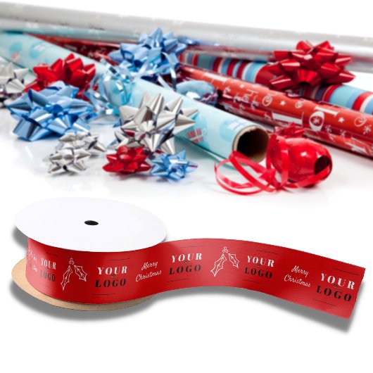 Mein Logo frohe Weihnachts-Business Holly Red Satinband