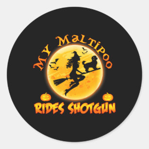 Mein Maltipoo fährt lustiges Halloween-Hundekostüm Runder Aufkleber