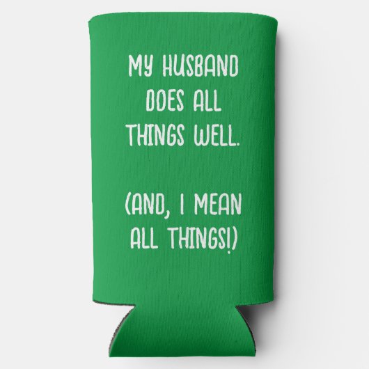 Mein Mann macht alles gut. Grün und Weiß Selters Dosenkühler (Rückseite)