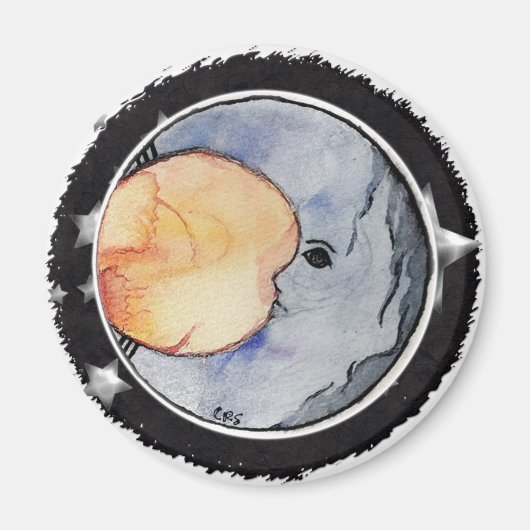 Mein Mond - Kind mit Aquarellfarbe Magnet (Vorne)