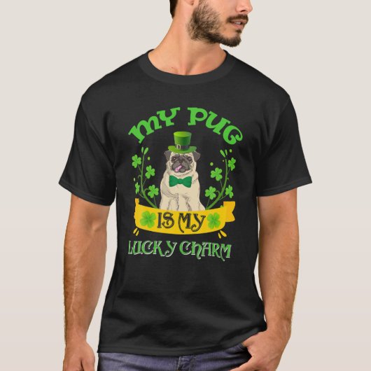 Mein Mops Hund ist glücklich Charm Leprechaun Funn T-Shirt (Vorderseite)