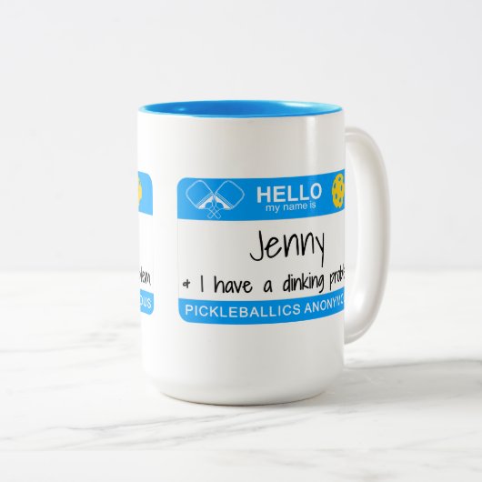 Mein Name ist |, das ich ein Dinking Problem | Zweifarbige Tasse (VorderseiteRechts)