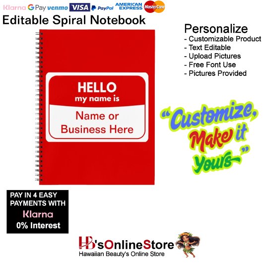 Mein Name ist Red & White Softcover Spiralnotebook Notizblock