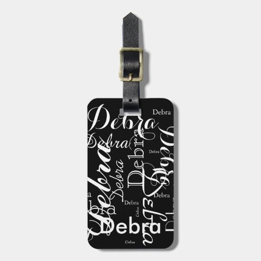 Mein Name ist schwarz-weiße Typografie Gepäckanhänger (Vorderseite vertikal)