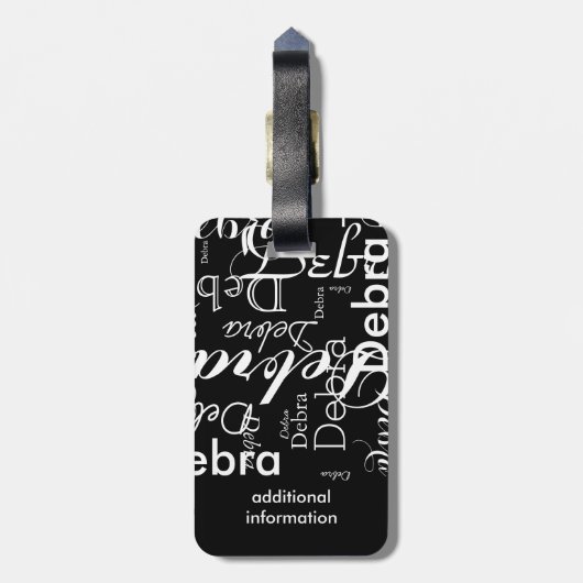 Mein Name ist schwarz-weiße Typografie Gepäckanhänger (Rückseite vertikal)