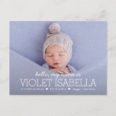 Mein Name Simple Baby Birth Announction Postcard Postkarte (Vorderseite)