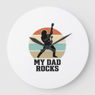 Mein Papa rockt Vintage-Gitarre-Sonnenuntergang-Sh Große Wanduhr