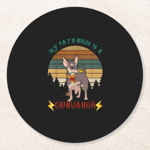 Mein Patronus ist ein Chihuahua Funny Gift Hund Lo Runder Pappuntersetzer