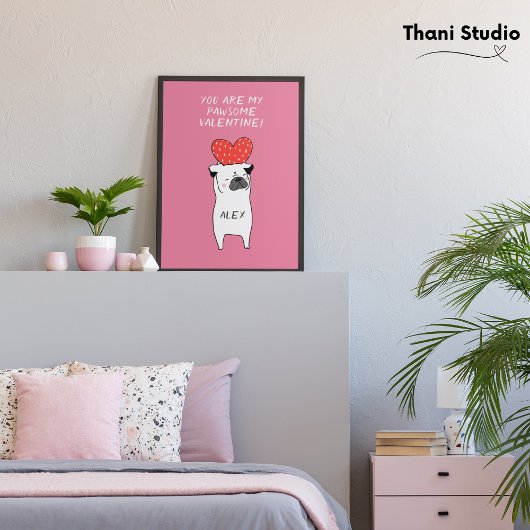 Mein pawsome Valentine Niedlicher Mops & Red Heart Fotodruck