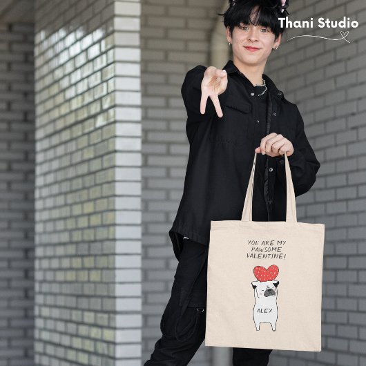 Mein pawsome Valentine Niedlicher Mops & Red Heart Tragetasche