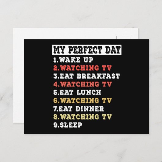 Mein perfekter Tag beim Fernsehen Postkarte (Vorne/Hinten)