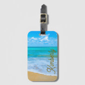 Mein personalisierter tropischer Strand Gepäckanhänger (Vorderseite Vertikal)