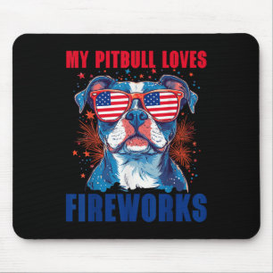 Mein Pitbull liebt Feuerwerk 4. Juli Patriotisch D Mousepad