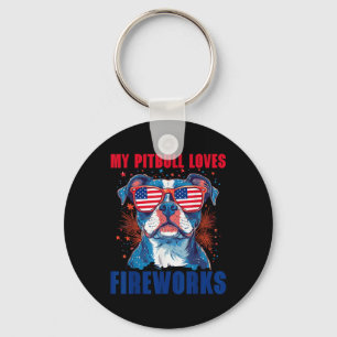 Mein Pitbull liebt Feuerwerk 4. Juli Patriotisch D Schlüsselanhänger
