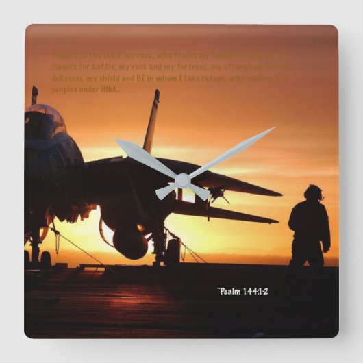 "Mein Rock" Psalm 144:1-2 Quadratische Wanduhr (Vorderseite)