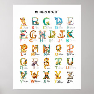 Mein Safari Animal Alphabet Educational Poster