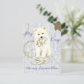 Mein Samoyed Ate my Lessingplan Postkarte (Stehend Vorderseite)