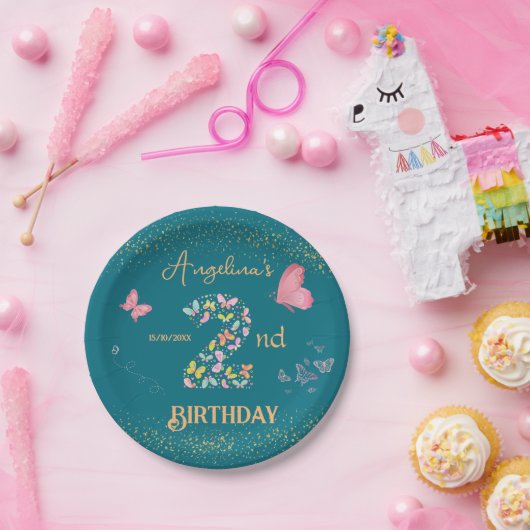Mein Schmetterling dreht sich um zwei: Schmetterli Pappteller (Party)