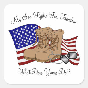 Mein Sohn kämpft für Freiheit Quadratischer Aufkleber