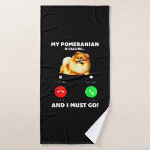Mein Spitz ruft an und ich muss gehen Badehandtuch