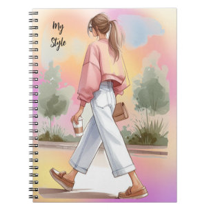Mein Stil Modisches Mädchen mit Kaffee Journal Notizblock