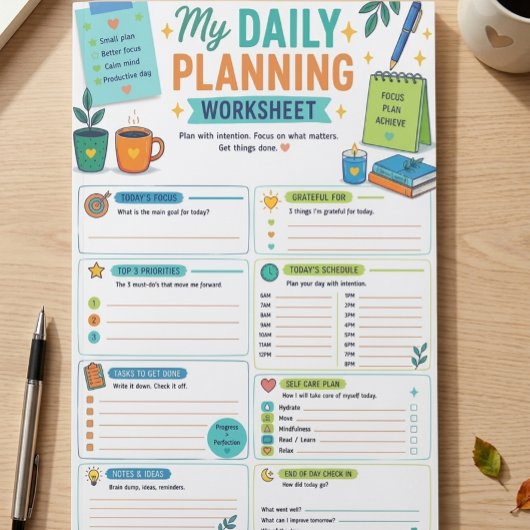 Mein tägliches Planungsarbeitsblatt ⭐ Post-it Klebezettel