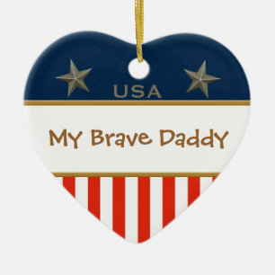 Mein tapferer Daddy Patriotic Herzrahmen Keramik Ornament