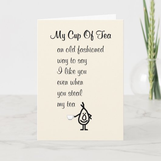 Mein Teebecher ist ein lustiges Gedicht an dir Dankeskarte (Vorderseite)