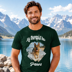 Mein Therapeut hat Pfoten Hund Foto grün T-Shirt